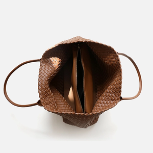 Woven Tote Bag Large Capacity <b>Shoulder</b> <b>Handbag</b> Minimalist Solid Color Casual Carryall for Daily Travel - Product Image 2