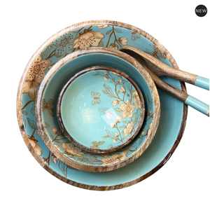 Juego de Tazones de Madera Natural de Estilo Minimalista, Diseño Floral, Color Turquesa, Plato para Servir, Utensilios de Cocina para Presentación de Alimentos, Regalos - Product Image 1