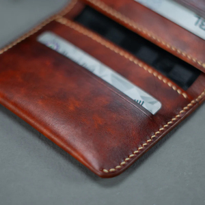 Portefeuille en cuir véritable marron de luxe, fait main, vintage, fin, unisexe, écologique, pour usage quotidien, avec porte-cartes ouvert et long - Product Image 4