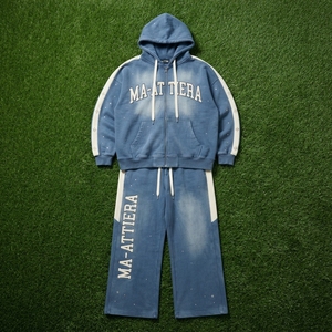 Chándal de invierno para hombre Ma-Attiera, con capucha, color azul teñido, de algodón, corte regular, informal, con bolsillos laterales y estampado del logotipo. - Product Image 6