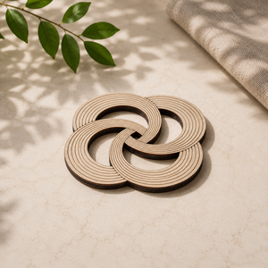 Interlocking Rings Laser Cut Solid Wood Coaster Handcrafted Heat Resistant Drink <b>Mat</b> Table Protector Coffee Tea Glass - Product Image 1