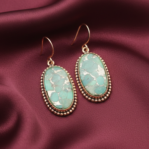 Green <b>Copper</b> Turquoise 925 Sterling Silver Drop Earrings Oval Handmade Boho Jewelry Rose Gold Yellow Gold Plated Gift for Women - Product Image 2