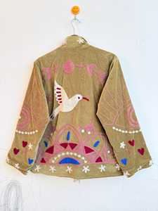 Suzani Embroidered <b>Quilted</b> <b>Jacket</b> Reversible Eco-Friendly Breathable Cotton Viscose Blend Floral <b>Pattern</b> Belt Closure Regular - Product Image 2