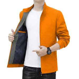 Men's Solid Color <b>Jacket</b> Stand Collar Zipper Closure Windproof Casual Autumn Wear Polyester Material - Product Image 6