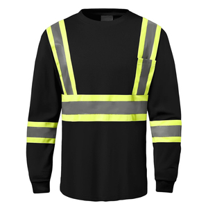 Camisa de Trabajo de Alta Visibilidad de Dos Tonos, Manga Larga, Algodón Transpirable, Certificación EN, Color Negro y Verde Neón, Ropa de Seguridad Reflectante para Trabajo en Carretera - Product Image 2