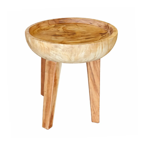 Contemporary <b>Rustic</b> Solid Suar Wood <b>Side</b> <b>Table</b> Handcrafted Round Tray Accent <b>Table</b> Natural Grain Wood Living Room Use - Product Image 2