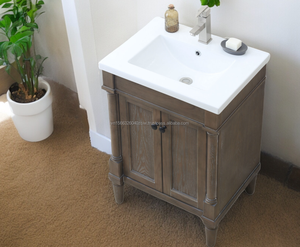 Meuble-lavabo vintage en bois massif à poser au sol avec vasque intégrée, 24 pouces, pour usage hôtelier - Product Image 3