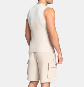 Premium Beige Custom Men’s Sleeveless Tank Top and Cargo Shorts <b>Set</b> 2 Piece 100% Cotton Breathable Gym Sportswear Summer Outfit - Product Image 2