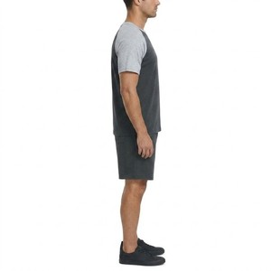 Athletic Raglan Sleeve T Shirt and <b>Shorts</b> Set for <b>Men</b> Soft Cotton Summer <b>Lounge</b> Wear Contrast Color Two Piece Outfit - Product Image 3
