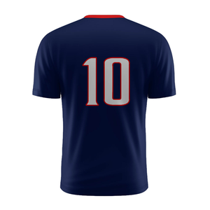 Maillot de football personnalisé pour homme, numéro 10, bleu marine, rayures rouges, manches courtes, tissu respirant, coupe classique pour adulte - Product Image 5
