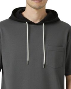 เสื้อยืดมีฮู้ดแขนสั้นสีเทาชาร์โคลสำหรับผู้ชาย มีกระเป๋าแบบมีเชือกผูก ฮู้ดแบบสวมใส่สบาย สไตล์สตรีทแวร์ เสื้อผ้าลำลองสำหรับฤดูร้อน ทรงโอเวอร์ไซส์ แฟชั่นผ้าฝ้าย - Product Image 4