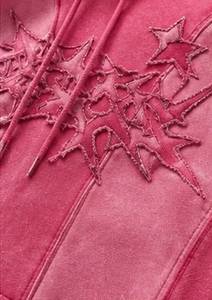 Oversized Pink Velour Hoodie Embroidered <b>Star</b> <b>Design</b> Men's Streetwear Regular Fit Autumn Wear - Product Image 4