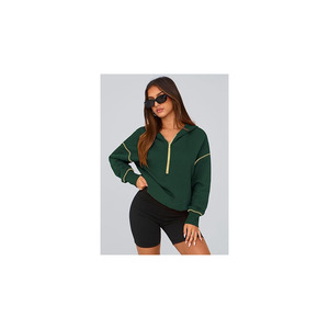 Sudadera corta de punto acanalado para mujer, con cremallera, elástica, ajustada, de manga larga, prenda de moda para mujer - Product Image 4