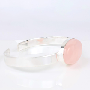 New Arrival Wholesale Fashion Jewelry Large Oval Rose Quartz <b>Cuff</b> <b>Bracelet</b> <b>Silver</b> Plated Adjustable Gemstone <b>Bracelet</b> for Women - Product Image 2