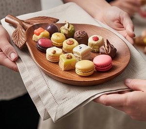Plato de servir de madera hecho a mano con forma de pera y diseño de hojas, estilo clásico, plato de forma irregular para el hogar, restaurantes y eventos. - Product Image 4