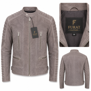 Blouson Biker OEM Hiver en Daim Gris Damian pour Homme – Col Montant Décontracté, Fermeture Éclair, Coupe-Vent, Respirant, Écologique, Séchage Rapide - Product Image 1