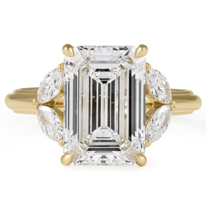 Bague à cinq pierres de 4,03 carats, couleur D, pureté VVS2, avec émeraude et diamant de laboratoire taille marquise inclinée, pour mariage et fiançailles - Product Image 5