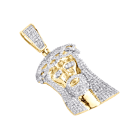 Pendentif Tête de Jésus en Or Massif 10K avec Diamant Taille Brillant Forme Visage, 1.90" x 0.80", 2 CT, Micro-Sertissage, Style Hip Hop pour Homme, Usage Quotidien