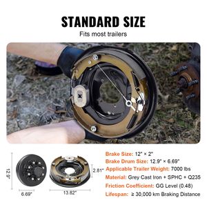 8 6.5\" B.C. Freni Elettrici Auto-Regolanti in Acciaio 12'' X 2'' per Rimorchi, Assemblaggio Freno Assale 7000 Libbre con Kit Mozzo 5'' per Carichi Pesanti - Product Image 4