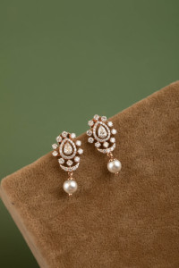 1.14 ctw Round Pear Diamond Floral Bloom <b>Stud</b> <b>Earrings</b> with Pear Gemstones in 14K <b>Rose</b> <b>Gold</b> for Bridal Style and Special Events - Product Image 3