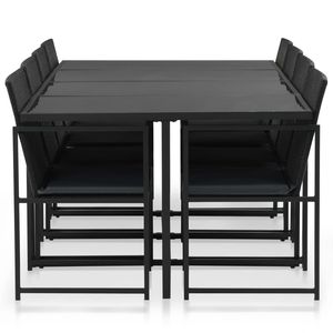 Set da pranzo in 9 pezzi con Patio in Poly Rattan con cuscini mobili di colore nero - Product Image 2
