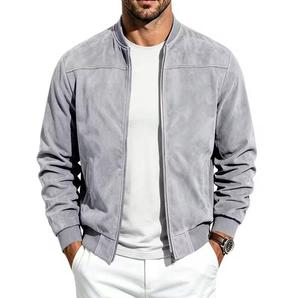 Men's <b>Fleece</b> <b>Lined</b> Varsity <b>Jacket</b> Solid Color Zipper Closure Stand Collar Casual Autumn Wear Regular Fit Front Logo - Product Image 2