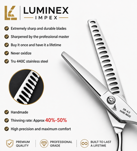 Ciseaux droits pour gauchers NYBL-55 de 5,5 pouces, JAPON, acier 440C, tranchants, dureté 58-59HRC, manche en acier inoxydable, ciseaux de barbier, cheveux, 28 - Product Image 4
