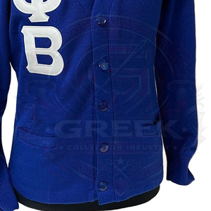 Custom Greek Phi Beta Sigma Fraternity Embroidery Paraphernalia <b>Cardigan</b> Sweater V-Neck acrylic knitted royal blue sweater - Product Image 2