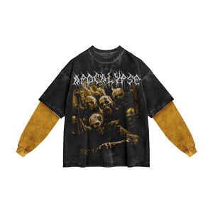 เสื้อยืดแขนคู่ไซส์ใหญ่สำหรับผู้ชาย ขายส่ง เสื้อเจอร์ซีย์เนื้อหนาสั่งทำพิเศษ คุณภาพพรีเมียม สตรีทแวร์ พิมพ์ลายกราฟิกหัวกะโหลก - Product Image 1
