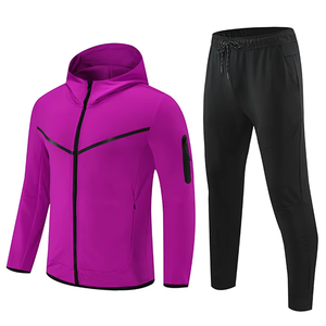 Unisex Tracksuit Set Solid Purple Full <b>Zip</b> <b>Hooded</b> Jacket Black Pants Long Sleeve Quick Dry Sporty Regular Fit Autumn Wear trendy - Product Image 1