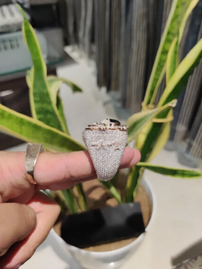 Luxury Moissanite Iced Skull <b>Ring</b> Black Enamel Face Diamond Look Hip Hop <b>Statement</b> Jewelry Bold Biker Style <b>Silver</b> Finish - Product Image 6