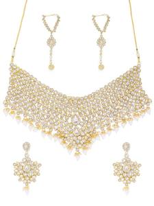 Conjunto de Collar Gargantilla de Lujo Vintage de Aleación con Baño de Rodio y Cristales de Estrás, Pendientes, Maang Tikka, Anillo y Pulsera, Regalo para Mujer - Product Image 3