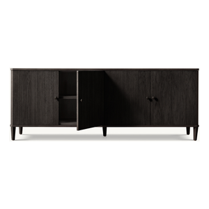 Contemporary Fluted <b>Sideboard</b> Cabinet Solid Teak Four Door Ribbed Front Spacious <b>Storage</b> Credenza for Home Hotel Interior - Product Image 2
