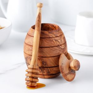 APEX ALIGN Handcrafted Modern Wooden Honey Jar Dipper Set Lid Eco-Friendly Durable Natural Wood Finish Beekeeper Style Hive - Product Image 2