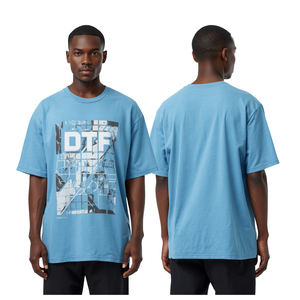 Camiseta de Verano 2026 con Nuevo Diseño para Hombre, Color Azul Cielo, Estampado DTF, Gráfico de Cuadrícula Futurista, Estilo Urbano Holgado, de Algodón - Product Image 3