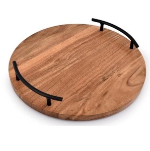 Bandeja de Servir de Madera con Diseño de Ratán de Forma Redondeada Hecha a Mano para el Hogar, la Cocina y Otros Eventos, Bandeja para Servir Comida Rápida - Product Image 1