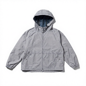 <b>Men</b> <b>Lightweight</b> Hooded Windbreaker <b>Jacket</b> Solid Color Zipper Closure Casual Outdoor Wear Gray Polyester Material - Product Image 1