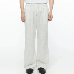 Men's Custom Logo Light Heather Grey Off White French Terry Wide Leg Sweatpants <b>Elastic</b> <b>Waist</b> Drawstring Casual <b>Trousers</b> OEM - Product Image 6