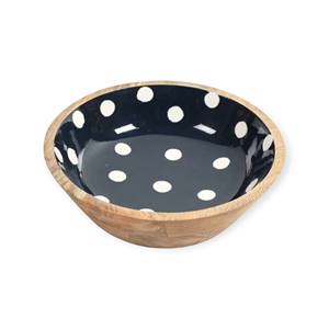Bol de service artisanal en bois avec motif abstrait noir, blanc et or émaillé pour une touche de luxe à la table à manger - Product Image 4