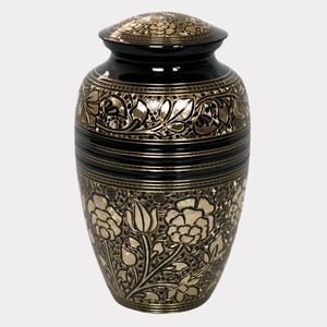 Rose brass cremation urn adult medium <b>keepsake</b> memorial <b>ashes</b> container decorative floral design - Product Image 1