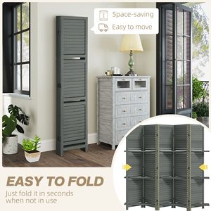Divisorio Artigianale in Legno a 5 Pannelli, Alto 170 cm, con 3 Ripiani Pieghevoli per Camera da Letto, Grigio - Separatore per la Casa - Product Image 5