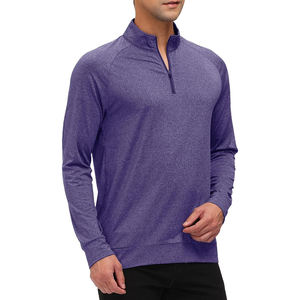 Sweat-shirt unisexe à demi-zip en coton uni, séchage rapide, écologique, anti-plis, pour la gym et le jogging, manches longues - Product Image 3