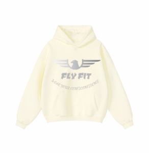 Sweat-shirt à capuche oversize pour homme Fly Fit, 100% coton molletonné, uni, streetwear décontracté, automne, logo sur le devant, 370g - Product Image 5