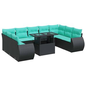 Juego de sofás de patio de ratán sintético negro de 10 piezas con cojines, conjuntos de jardín - Product Image 2