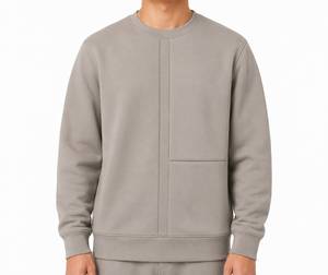 Sweat-shirt pour homme avec surpiqûres contrastées, logo personnalisé et molleton épais, style minimaliste, pull en coton tricoté, vêtement d'automne - Product Image 1