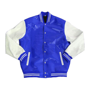 <b>Mens</b> PVC Leather Varsity <b>Jacket</b> Classic <b>Baseball</b> Style Streetwear with Stand Collar and Front Customization - Product Image 1