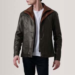 Veste en cuir bicolore sur mesure pour homme, col double, manteau en cuir superposé, vente en gros, vêtements d'extérieur en cuir véritable de haute qualité - Product Image 4