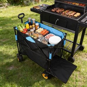 Carrello Pieghevole Grande Capacità con Prolunga Extra Lunga per Giardino, Shopping e Spiaggia in Nero e Blu per Campeggio - Product Image 3