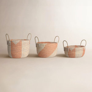 Panier de rangement en jonc de mer tressé à la main, organisateur rond avec poignées, panier à linge tissé, durable, fournisseur OEM en gros, B2B, en vrac - Product Image 2
