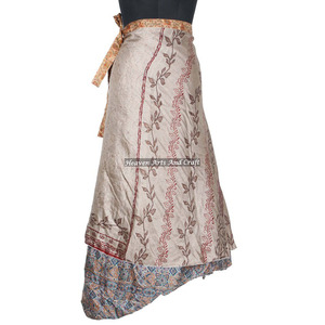 New Design Two Layered Reversible Silk Sari Magic Long <b>Wrap</b> <b>Skirts</b> Boho Stylish Multi Color Summer Wear Comfortable Fashion - Product Image 4